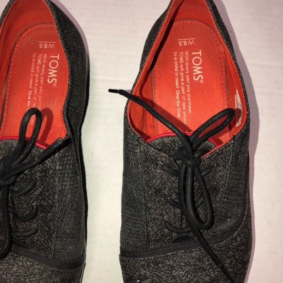 𝅺Womens toms Mocha Brogue black textile oxfords 8.5 - Picture 5 of 6